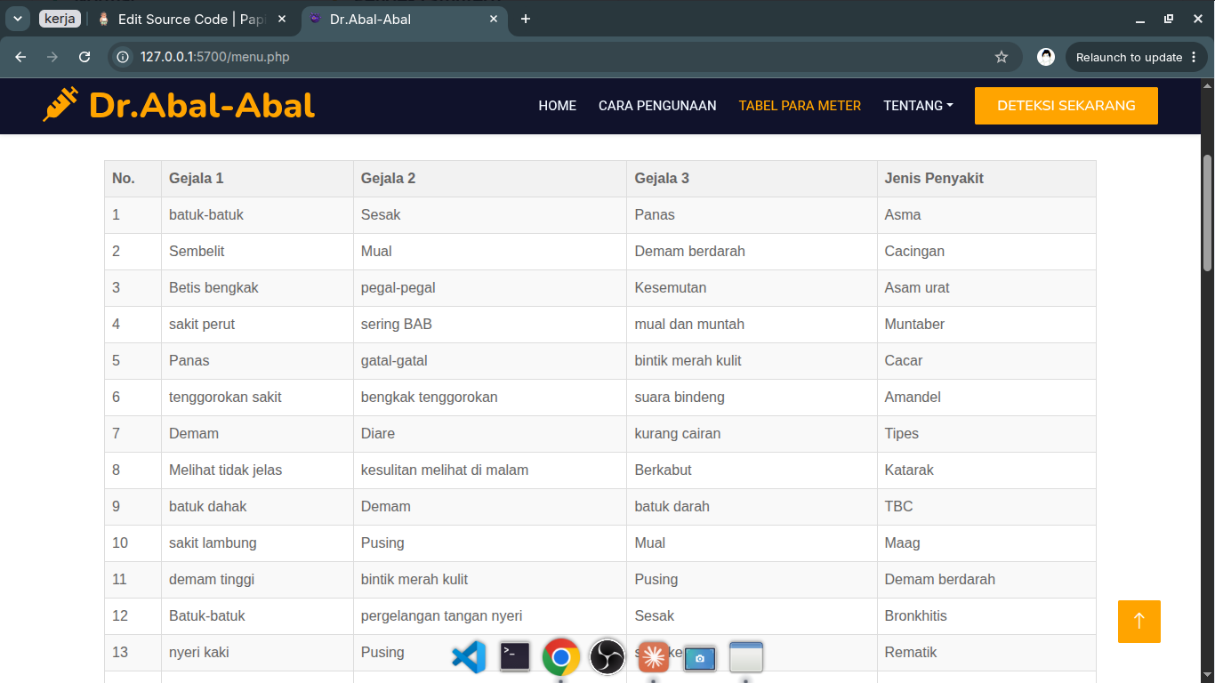 Source Code Sistem Pakar Deteksi Penyakit Menular berbasis Naive Bayes - screenshot 3