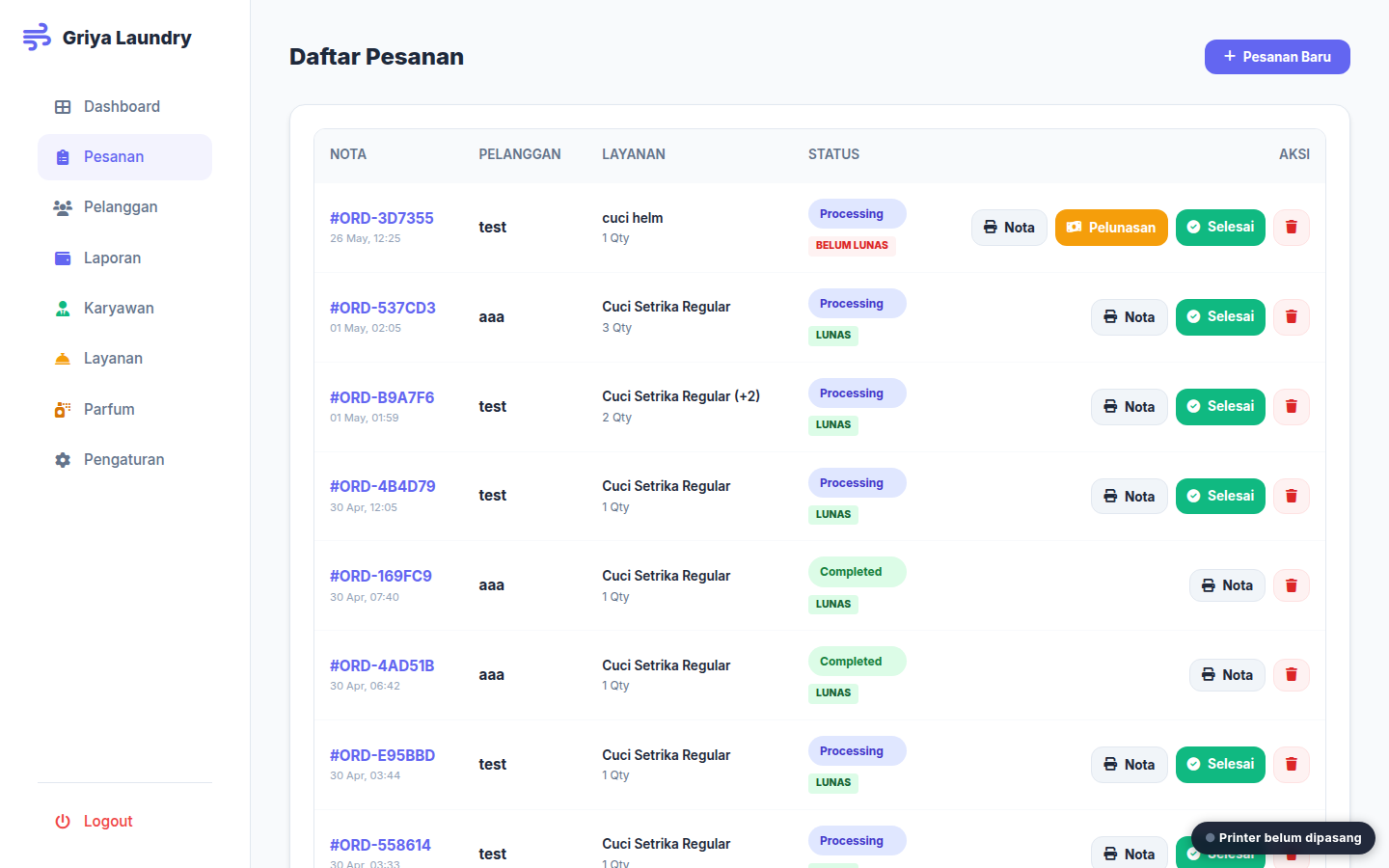 Sistem Pengelola Laundri - screenshot 2