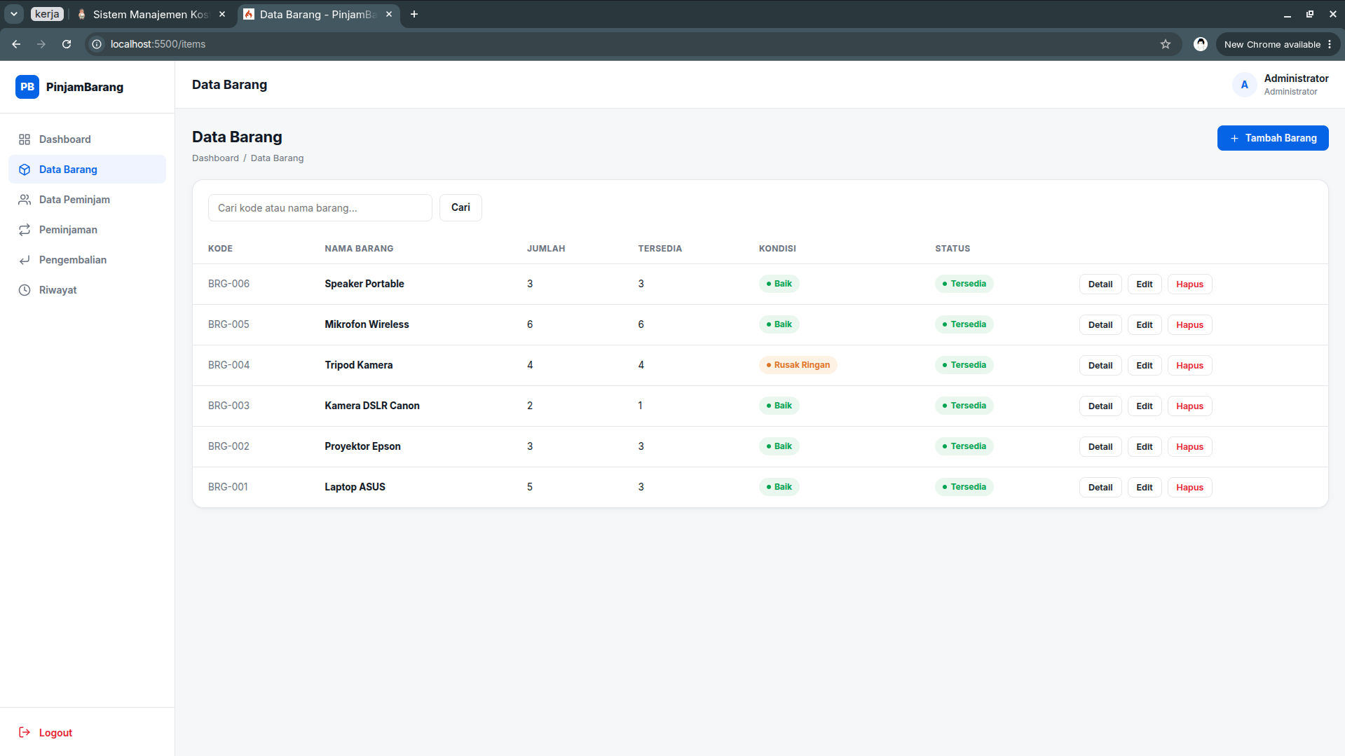 Source Code Sistem Peminjaman Barang - screenshot 2