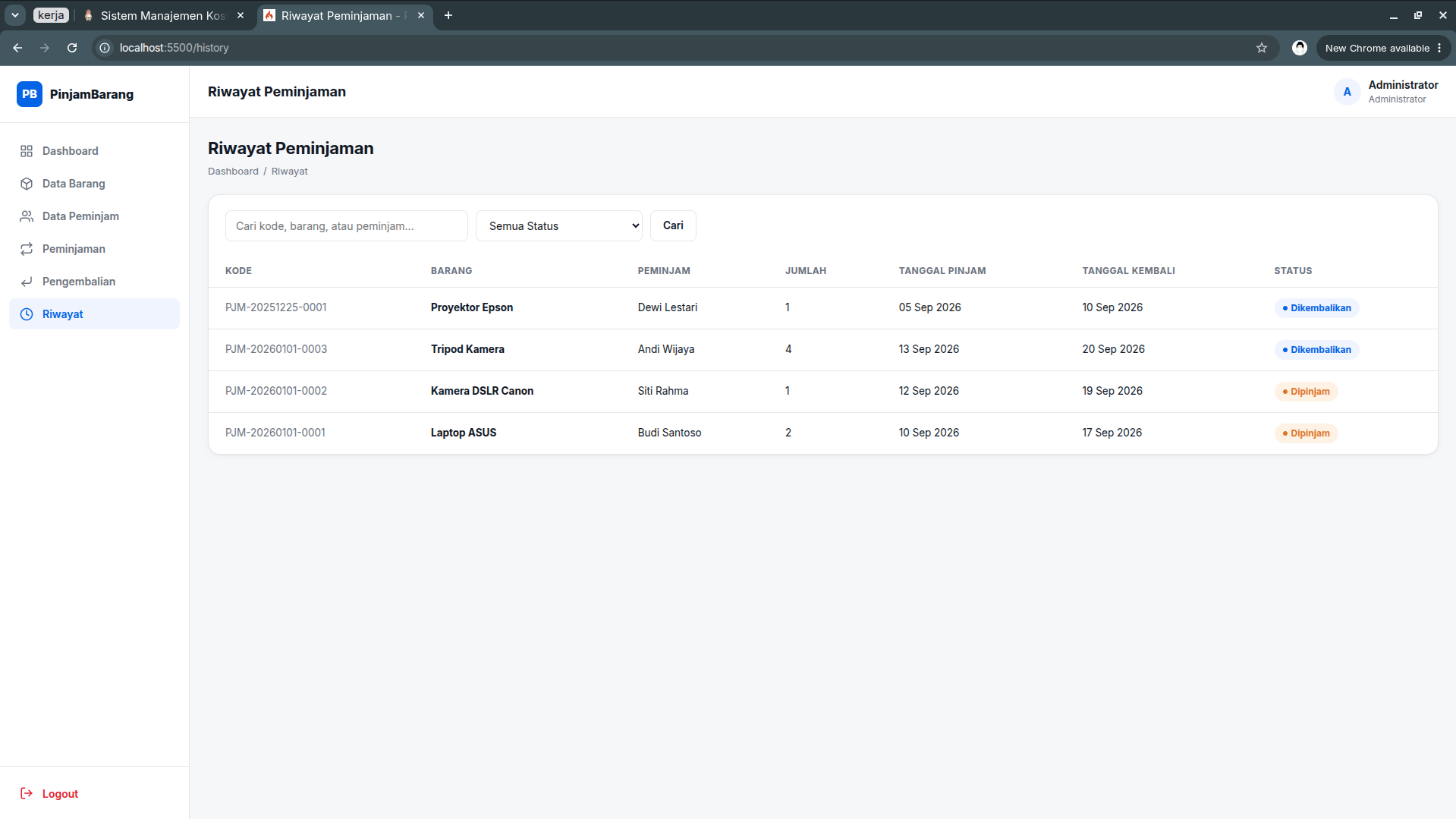 Source Code Sistem Peminjaman Barang - screenshot 3